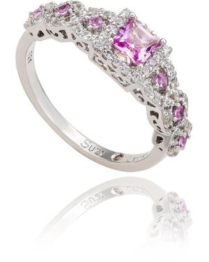 SUZY LEVIAN NEW YORK Suzy Levian Sterling Silver Assher Cut Sapphire And Created White Sapphire Proposal Ring