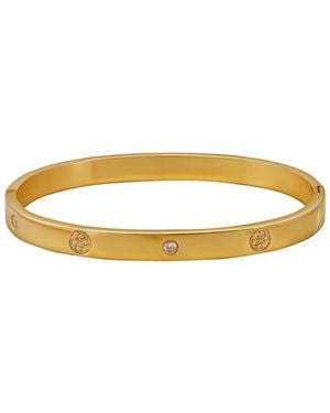 Guess Cubic Zirconia And Silver-tone Side Hinge Bangle Bracelet - Yellow