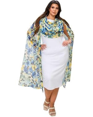 L I V D Plus Size Evolette Floral Cape Dress - Blue