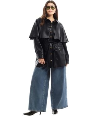 June + Vie June And Vie Faux Leather Cape Jacket - Blue