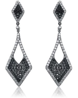 Genevive Jewelry Sterling Silver And White Gold Plated Kite Shape Drop Earrings - Black