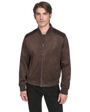 Cole Haan Faux Suede Bomber Jacket - Brown