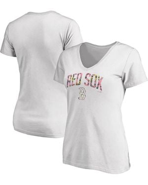 Fanatics Boston Red Sox Floral Arched Logo V-neck T-shirt - Gray