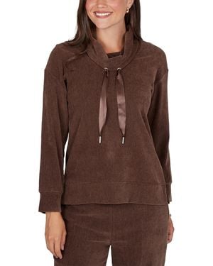 Ruby Rd. Cowl Neck Ribbed Knit Long Sleeve Pullover - Brown