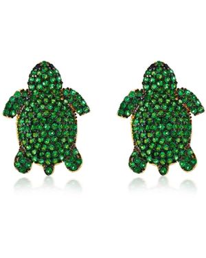 SUZY LEVIAN NEW YORK Suzy Levian Yellow Sterling Silver Cubic Zirconia Turtle Earrings - Green
