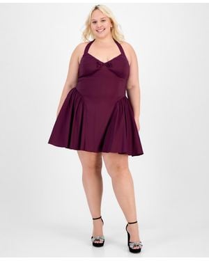 B Darlin Trendy Plus Size A-line Halter Dress - Purple