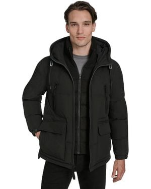 Marc New York Hooded Puffer Faux-suede Bib Jacket - Black