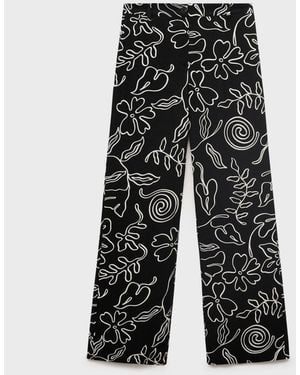 Mango Floral Print Straight Pants - Gray