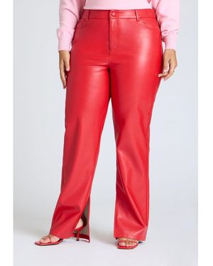 Eloquii Slit Hem Faux Leather Pant - Red