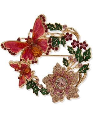 Anne Klein Stone Butterfly Floral Wreath Pin - Multicolor