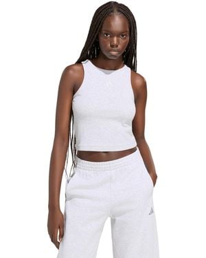adidas Cropped Ribbed Tank Top - White