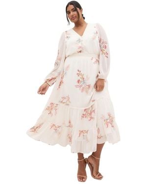 City Chic Plus Size Kiki Long-sleeve Floral Maxi Dress - White