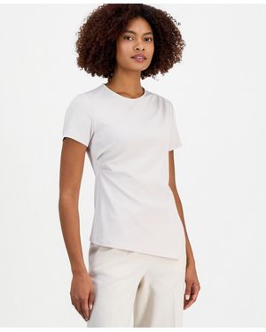 Anne Klein Draped-front Short-sleeve Top - White