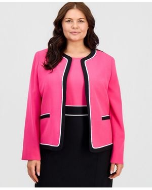 Kasper Plus Size Colorblocked Kiss-front Cardigan - Pink
