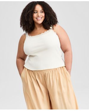 And Now This Plus Size Lace-trim Ribbed Tank - White