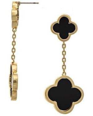 Rivka Friedman 18k Gold Plated Onyx Flower Double Drop Earrings - Black
