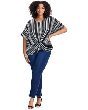 Avenue Plus Size Knot Front Dolman Sleeve Blouse - Blue