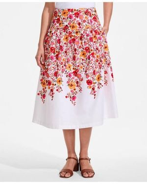 Lands' End Poplin Drop Waist Midi Skirt - White