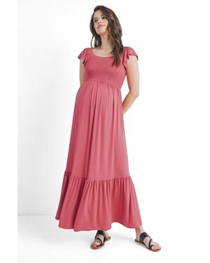 Hello Miss Maternity Smocked Empire Waist Maxi Sundress - Pink