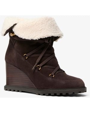 Michael Kors Michael Blakely Wedge Shearling-accented Booties - Brown