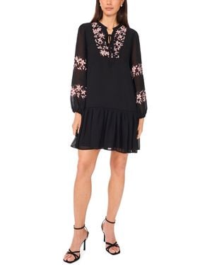 Msk Petite Placement Print Long Sleeves Shift Dress - Black