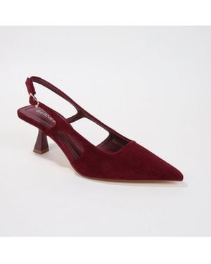 BERNESS Cleopatra Faux Suede Slingback Kitten Heels - Red