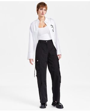 HUGO Solid Wide-leg Patch-pocket Cargo Pants - White
