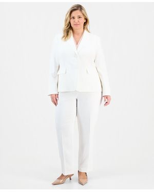 Le Suit Plus Size Notch-lapel Mid-rise 2 Piece Pantsuit - White