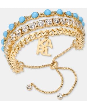 KARL LAGERFELD Gold-tone Turquoise Three-row Karl Stone Slider Bracelet - Metallic