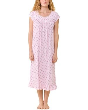Eileen West Cap-sleeve Floral Ruffled-hem Nightgown - Pink