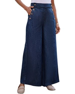 Yumi' Chambray Wide Leg Pants - Blue