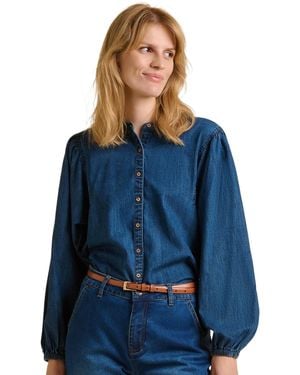 Brakeburn Auri Long Sleeve Round Neck Denim Shirt - Blue