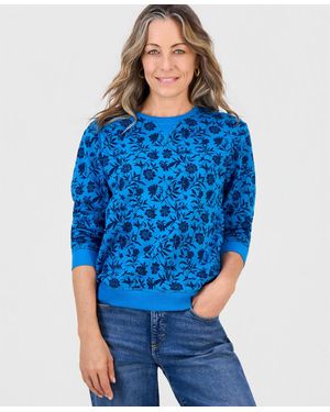 Style & Co. Petite Floral Relaxed-fit Sweatshirt - Blue