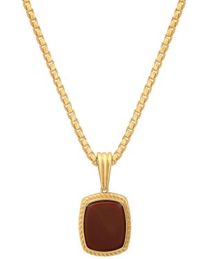 Steeltime Tiger Eye Square Pendant Necklace - Metallic