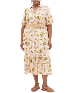 City Chic Plus Size Anna Tropics Dress - Natural