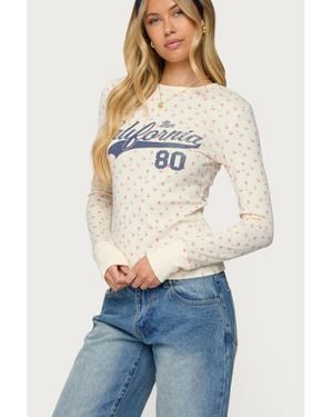 Edikted Cali Floral Ribbed Long Sleeve T Shirt - White