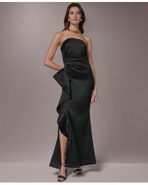 Donna Karan Strapless Side Ruffle Gown - Brown