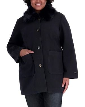 Tahari Plus Size Faux-fur-collar Car Coat - Blue