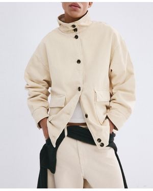 Mango Stand-up Collar Denim Parka - Natural