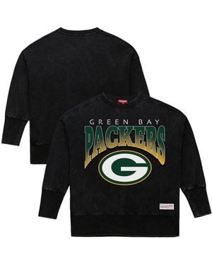 Mitchell & Ness Green Bay Packers Delineate Mineral Wash Crewneck Sweatshirt - Black
