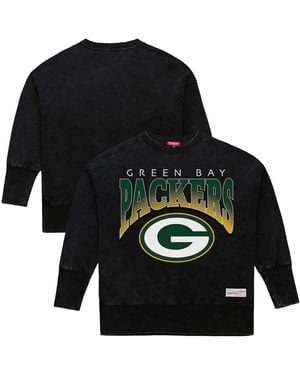 Mitchell & Ness Green Bay Packers Delineate Mineral Wash Crewneck Sweatshirt - Black