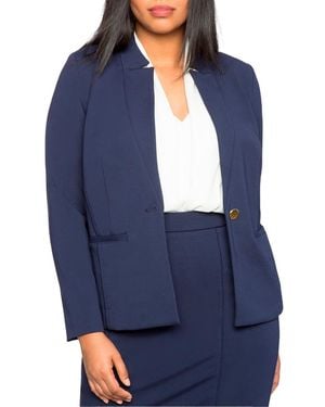 Eloquii Plus Size The Ultimate Stretch One Button Blazer - Blue