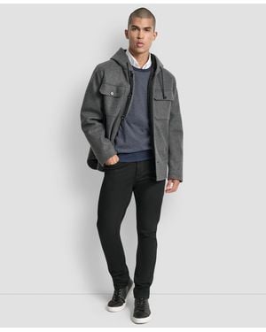 DKNY Faux Wool Hooded Shirt Jacket - Gray