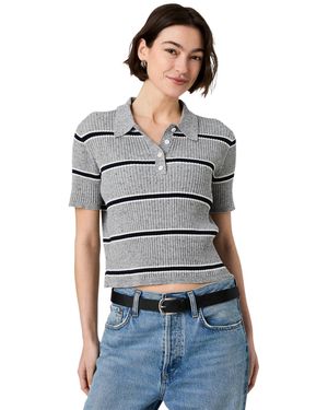 French Connection Mason Knit Varsity Collared Stripe Sweater - Gray