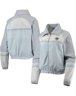 The Wild Collective Milwaukee Brewers Colorblock Track Raglan Full-zip Jacket - Blue