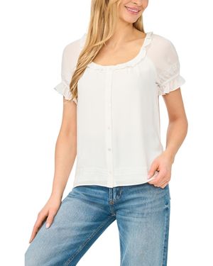 Cece Scoop Neck Short-sleeve Blouse - White