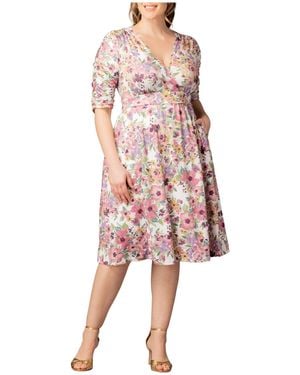 Kiyonna Plus Size Gabriella Ruched Sleeve Midi Dress - Black