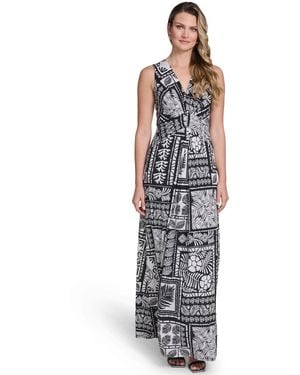 Jessica Howard Petite Sleeveless Tuck Front V-neck Maxi Dress - White
