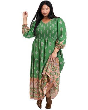 Avenue Sherry Shirred Bodice Maxi Dress - Green