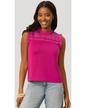 Cable & Gauge Mixed Media Ruffle Sleeve Top - Pink